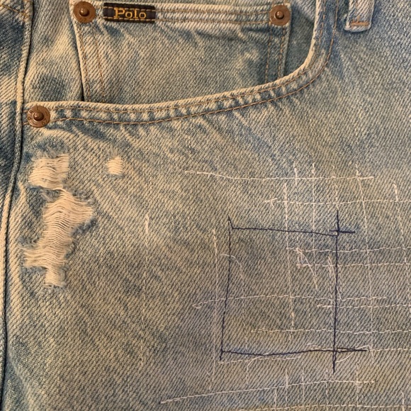 Polo Ralph Lauren Relaxed Straight Crop Jeans - Light Blue Wash Button Fly - Picture 7 of 14